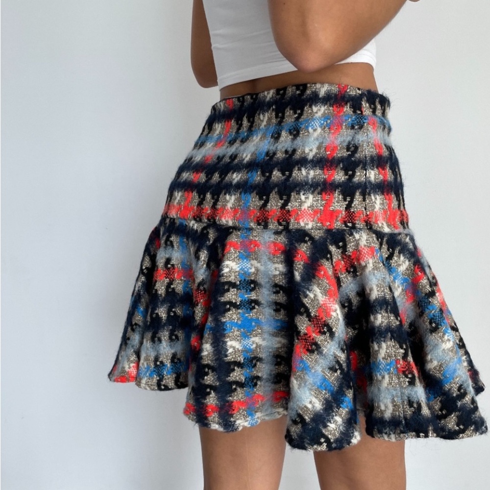 Milly Plaid Alpaca Blend Metallic Ruffle Mini Skirt size 6 - Picture 2 of 7
